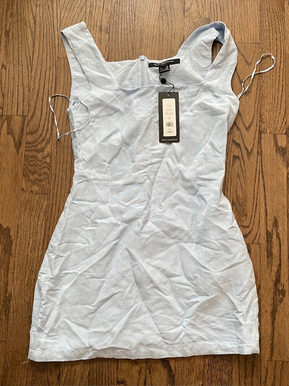 NWT $138 French Connection Birdie Linen Neck Dress Baby Blue Women’s XXS